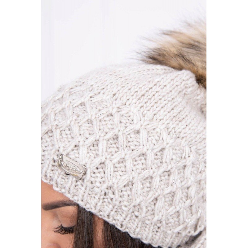 Dámska čiapka a šál K119 - svetlobéžová