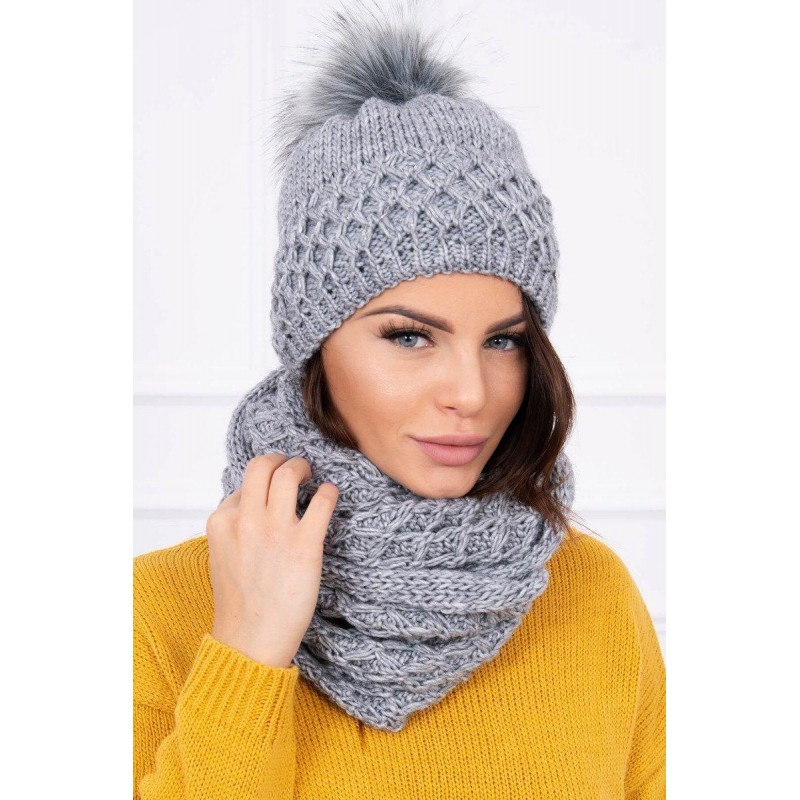 Dámska čiapka a šál K119 - tmavosivá