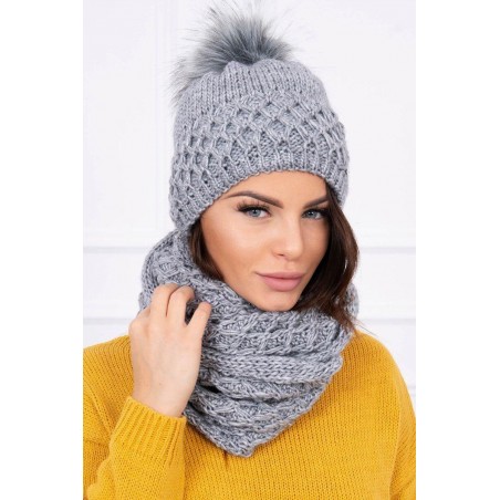 Dámska čiapka a šál K119 - tmavosivá