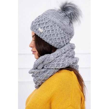 Dámska čiapka a šál K119 - tmavosivá