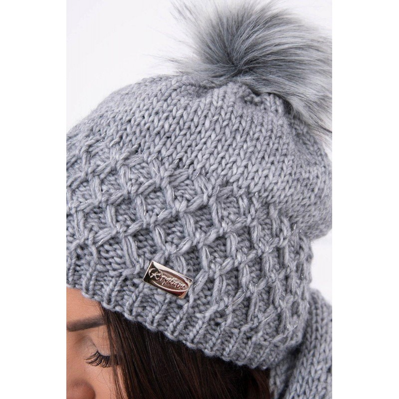 Dámska čiapka a šál K119 - tmavosivá