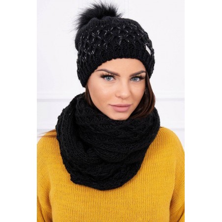 Dámska čiapka a šál K119 - čierna