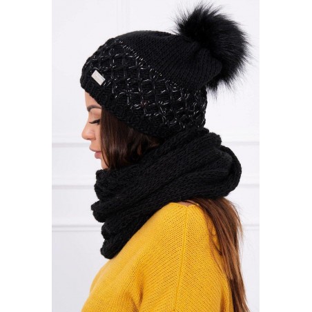 Dámska čiapka a šál K119 - čierna