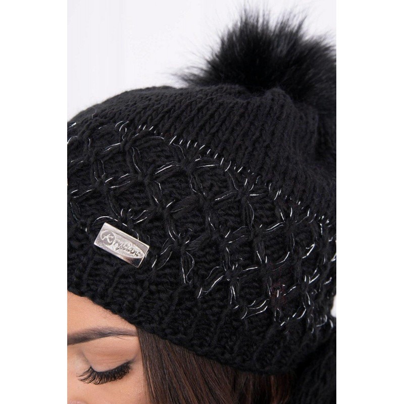 Dámska čiapka a šál K119 - čierna