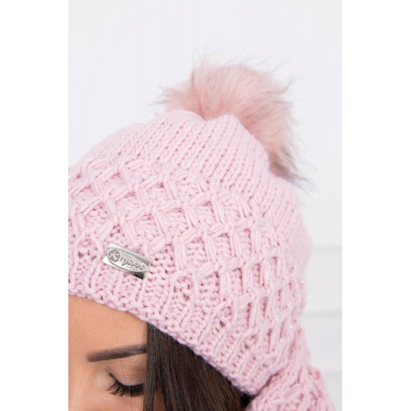 Dámska čiapka a šál K119 - púdrovo ružová