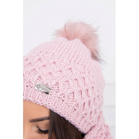 Dámska čiapka a šál K119 - púdrovo ružová