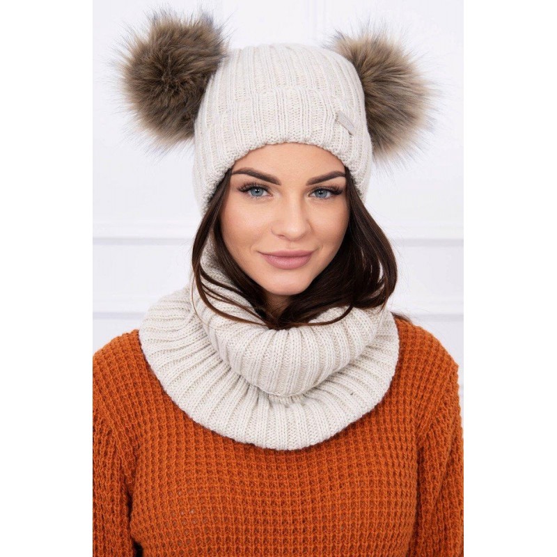 Súprava dámska čiapka a šál K120 - svetlobéžová