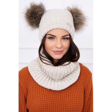 Súprava dámska čiapka a šál K120 - svetlobéžová