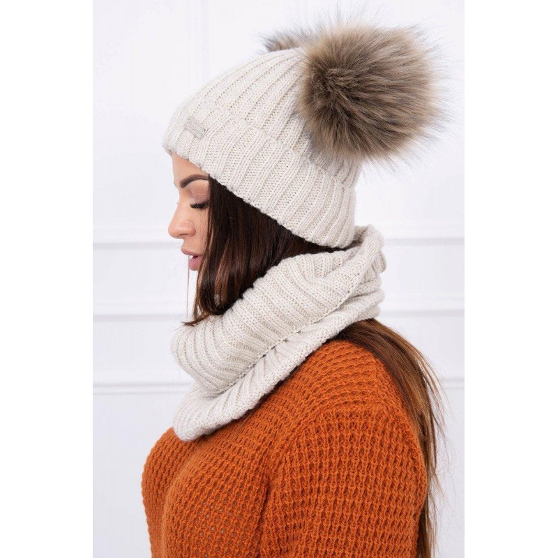 Súprava dámska čiapka a šál K120 - svetlobéžová