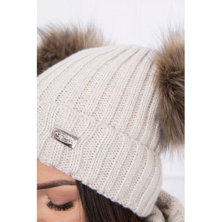 Súprava dámska čiapka a šál K120 - svetlobéžová