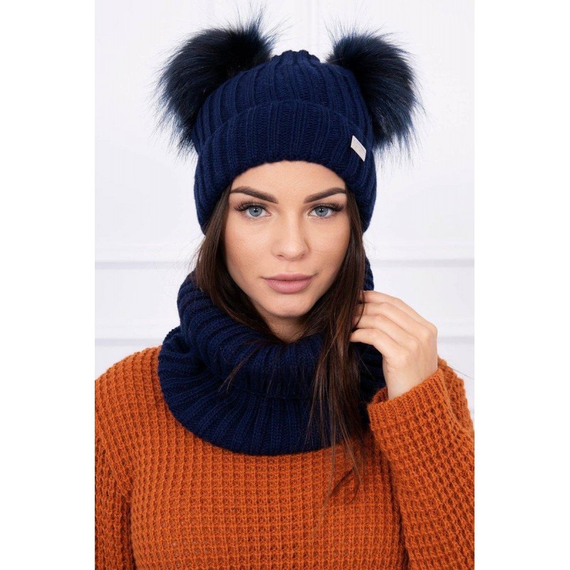 Súprava dámska čiapka a šál K120 - námornícka modrá