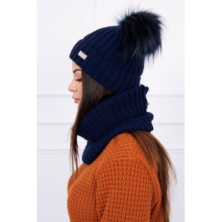 Súprava dámska čiapka a šál K120 - námornícka modrá