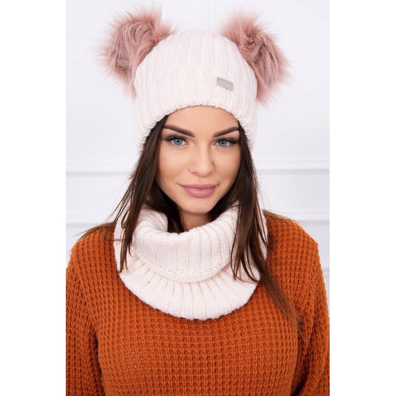 Súprava dámska čiapka a šál K120 - svetloružová