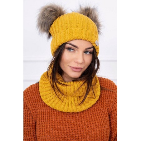 Súprava dámska čiapka a šál K120 - horčicová