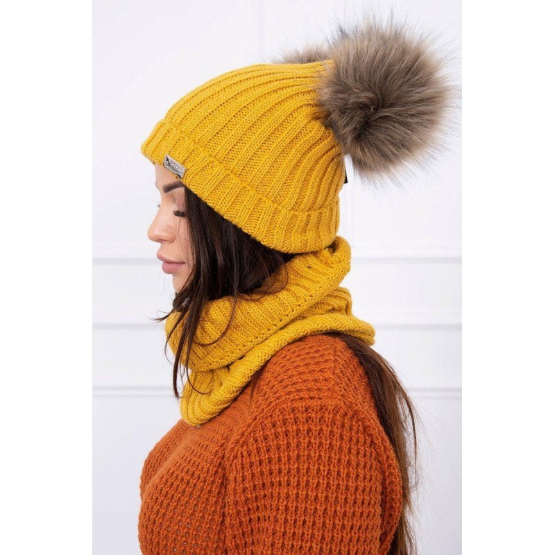Súprava dámska čiapka a šál K120 - horčicová