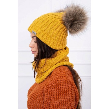 Súprava dámska čiapka a šál K120 - horčicová