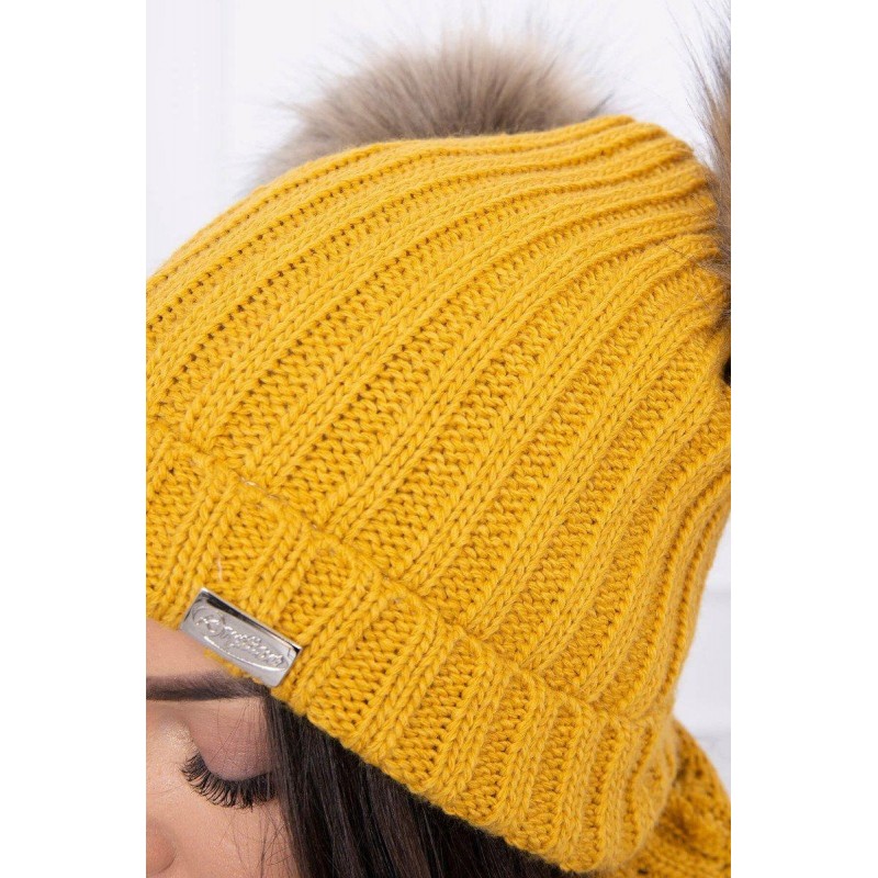 Súprava dámska čiapka a šál K120 - horčicová