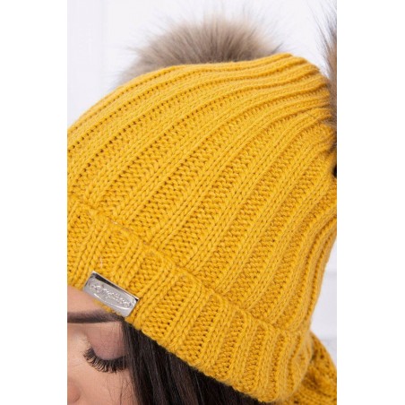 Súprava dámska čiapka a šál K120 - horčicová