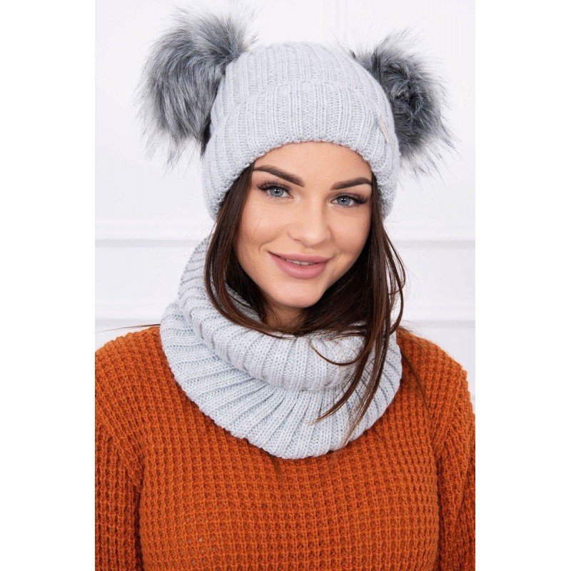 Súprava dámska čiapka a šál K120 - svetlosivá