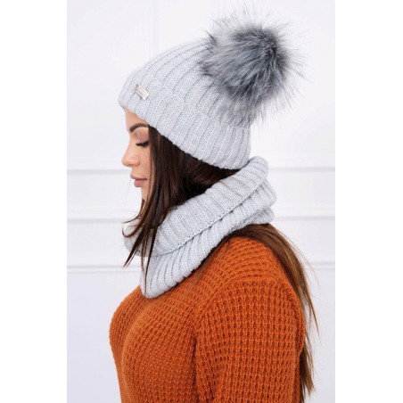 Súprava dámska čiapka a šál K120 - svetlosivá