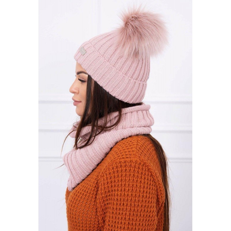 Súprava dámska čiapka a šál K120 - tmavoružová