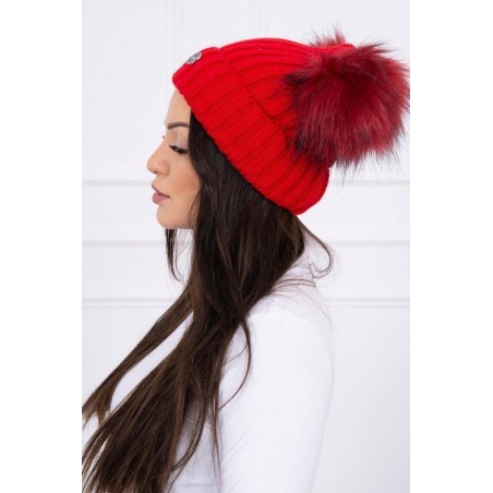 Dámska čiapka s dvomi brmbolcami 2 pompony - červená