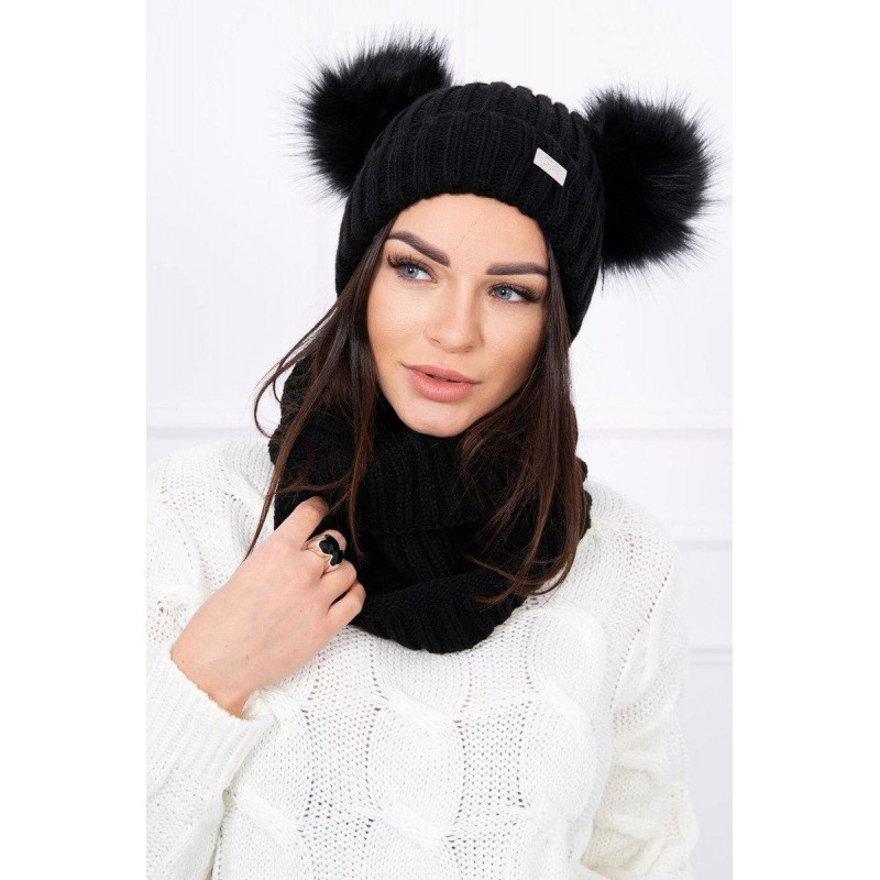 Súprava dámska čiapka a šál K120 - čierna