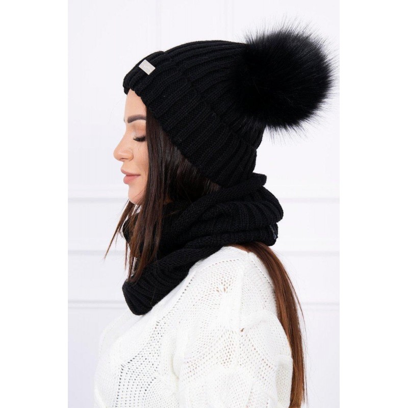 Súprava dámska čiapka a šál K120 - čierna