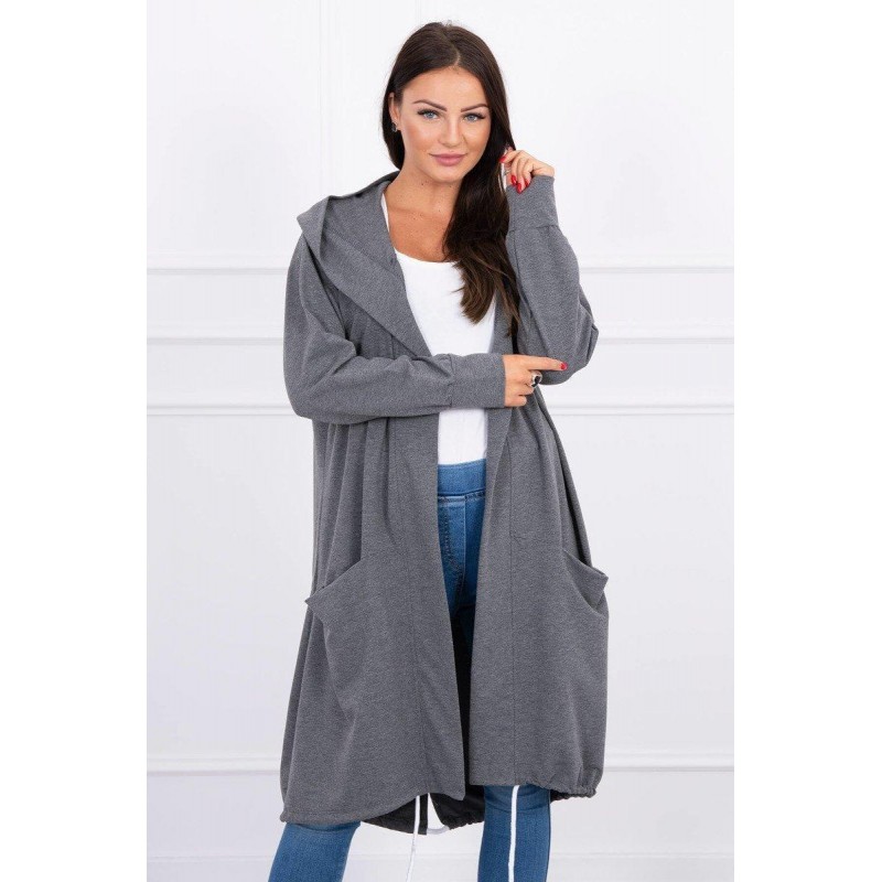 Grafitový dámsky kardigán s kapucňou 0044