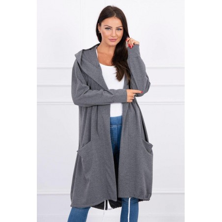 Grafitový dámsky kardigán s kapucňou 0044