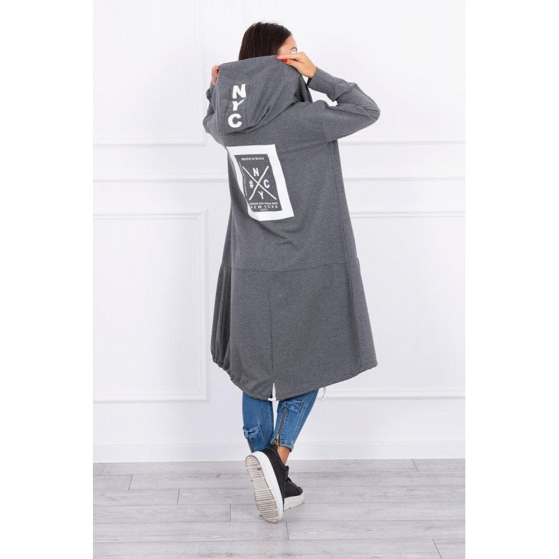 Grafitový dámsky kardigán s kapucňou 0044