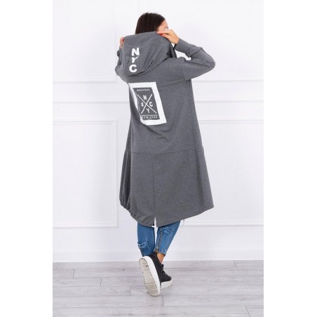Grafitový dámsky kardigán s kapucňou 0044