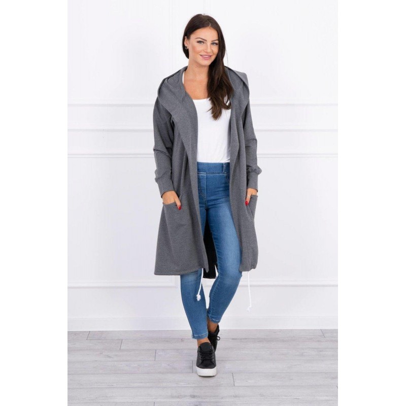 Grafitový dámsky kardigán s kapucňou 0044