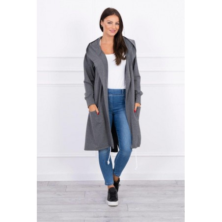 Grafitový dámsky kardigán s kapucňou 0044