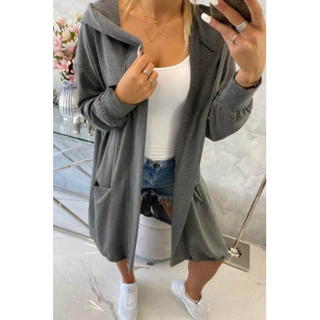 Grafitový dámsky kardigán s kapucňou 0044