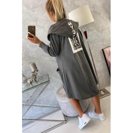 Grafitový dámsky kardigán s kapucňou 0044