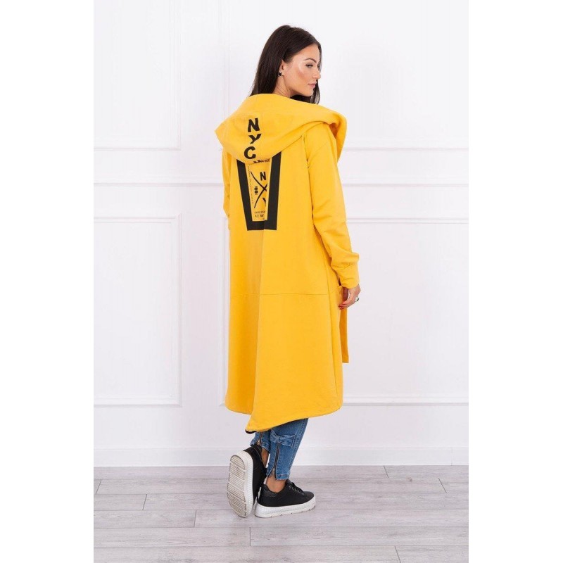 Horčicový dámsky kardigán s kapucňou 0044