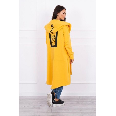 Horčicový dámsky kardigán s kapucňou 0044