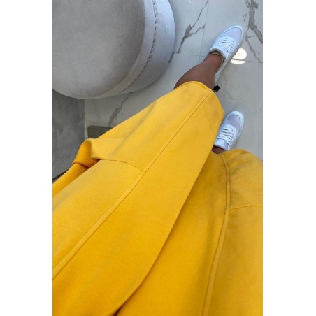 Horčicový dámsky kardigán s kapucňou 0044