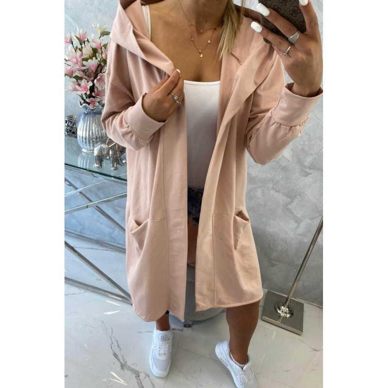 Ružový dámsky kardigán s kapucňou 0044