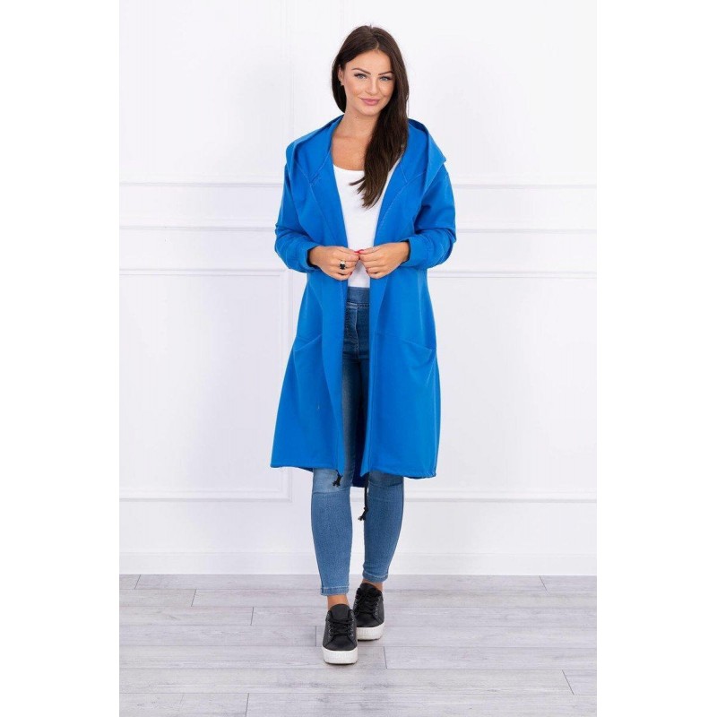 Modrý dámsky kardigán s kapucňou 0044