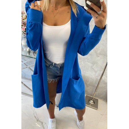 Modrý dámsky kardigán s kapucňou 0044