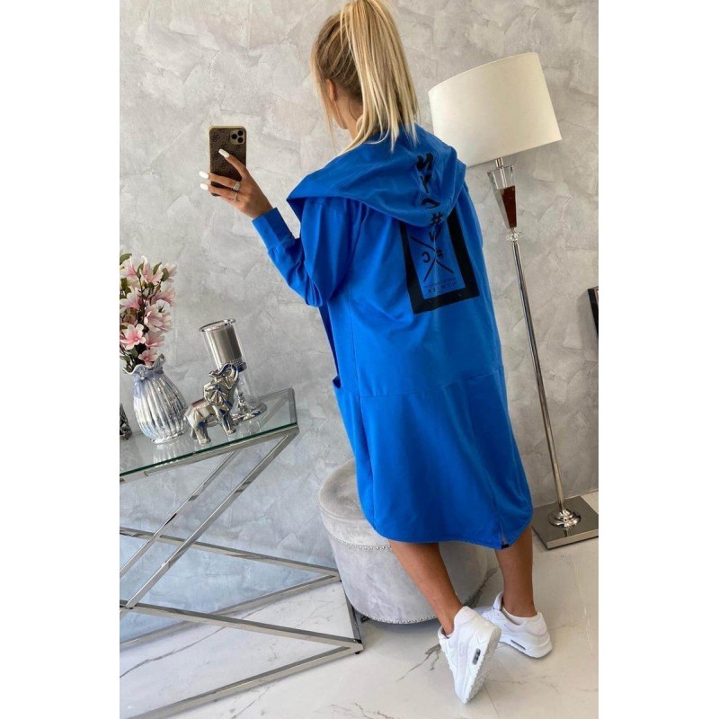 Modrý dámsky kardigán s kapucňou 0044