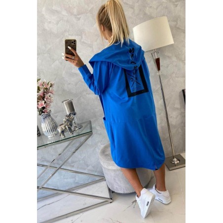 Modrý dámsky kardigán s kapucňou 0044