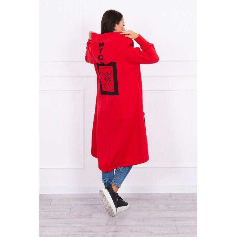 Červený dámsky kardigán s kapucňou 0044