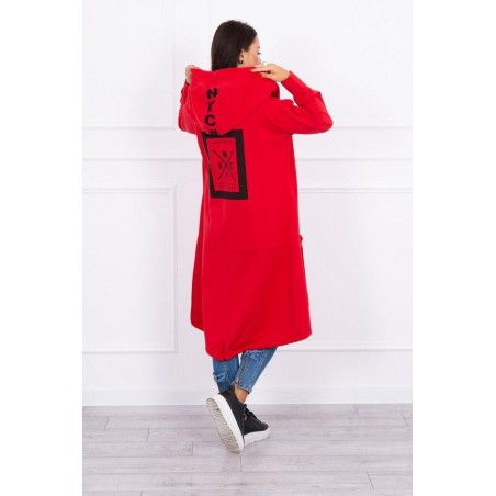 Červený dámsky kardigán s kapucňou 0044