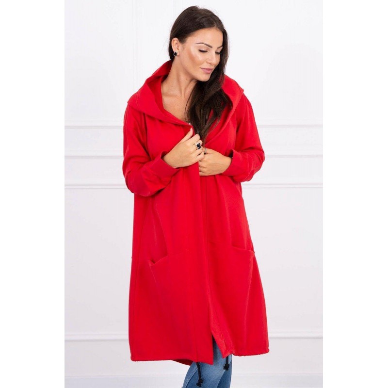 Červený dámsky kardigán s kapucňou 0044