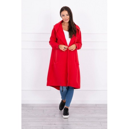 Červený dámsky kardigán s kapucňou 0044