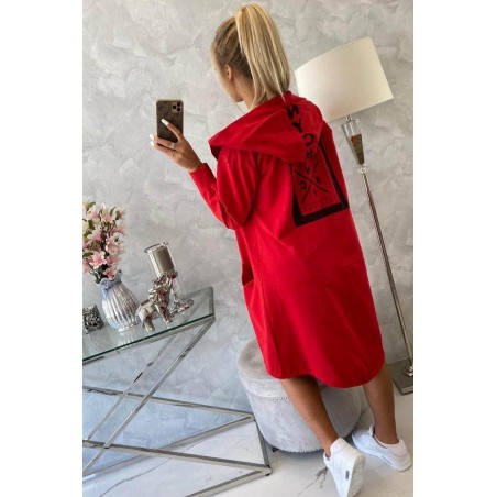 Červený dámsky kardigán s kapucňou 0044