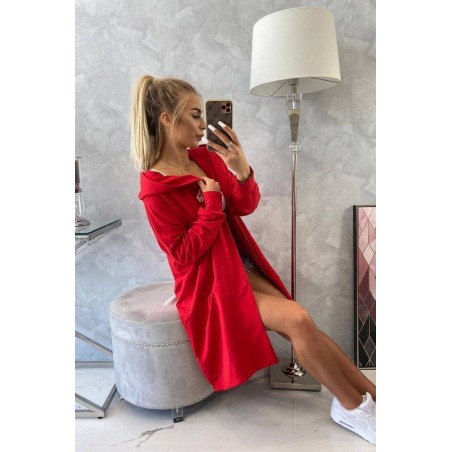 Červený dámsky kardigán s kapucňou 0044